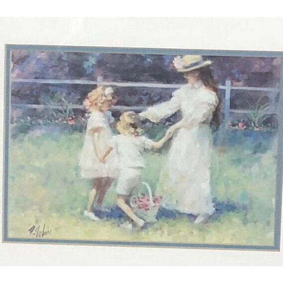 Signed R. Tolan Framed Art Print Children Dancing Garden Gold Frame 14"x12" - Picture 2 of 4